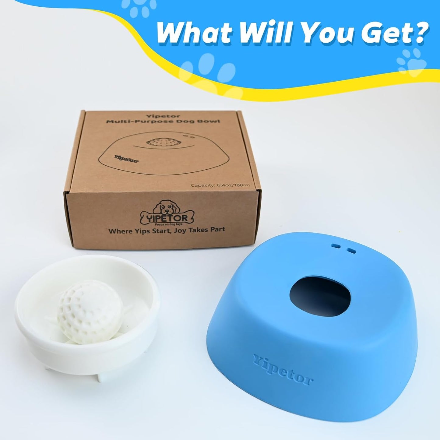 Slow Feeder Dog Bowls for Liquid Treat, ăEnrichment Ball-Rollă Bone Broth Dog Lick Bowl, 3/4 Cup Yogurt Pup Lick Toy for Large Medium Small Breeds Dietary Supplement/Post-Op Nutrition