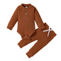 Infant Newborn Baby Girl Boy Spring Autumn Ribbed/Plaid Solid Clothes Sets Long Sleeve Bodysuits + Elastic Pants 2Pcs Outfits