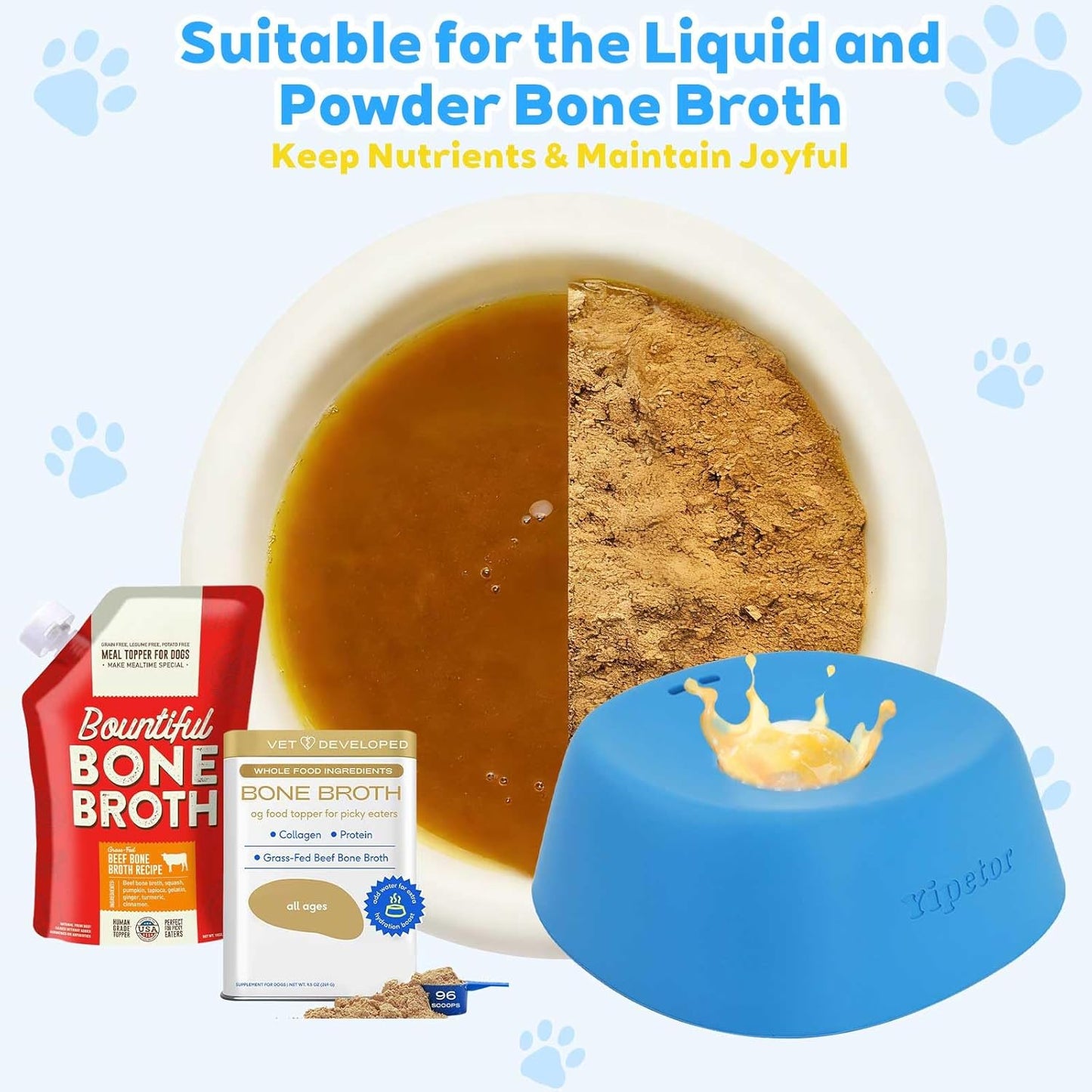 Slow Feeder Dog Bowls for Liquid Treat, 【Enrichment Ball-Roll】 Bone Broth Dog Lick Bowl, 3/4 Cup Yogurt Pup Lick Toy for Large Medium Small Breeds Dietary Supplement/Post-Op Nutrition