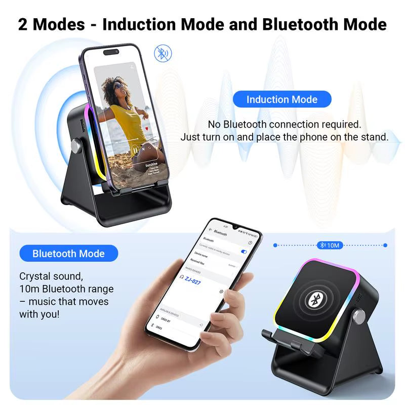 2026 Wireless Induction Audio Speaker Bracket Emergency Power 360 Adjustable Bracket with Colorful Ambient Light.