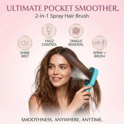 Hair Refresh Spray Brush, 2-In-1 Detangling Hairbrush with Fine Mist Sprayer, Instant Morning Hair Fix, No-Wash Styling Tool, Anti-Frizz & Static Control, Portable for Travel Gym Office