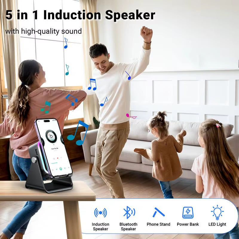 2026 Wireless Induction Audio Speaker Bracket Emergency Power 360 Adjustable Bracket with Colorful Ambient Light.