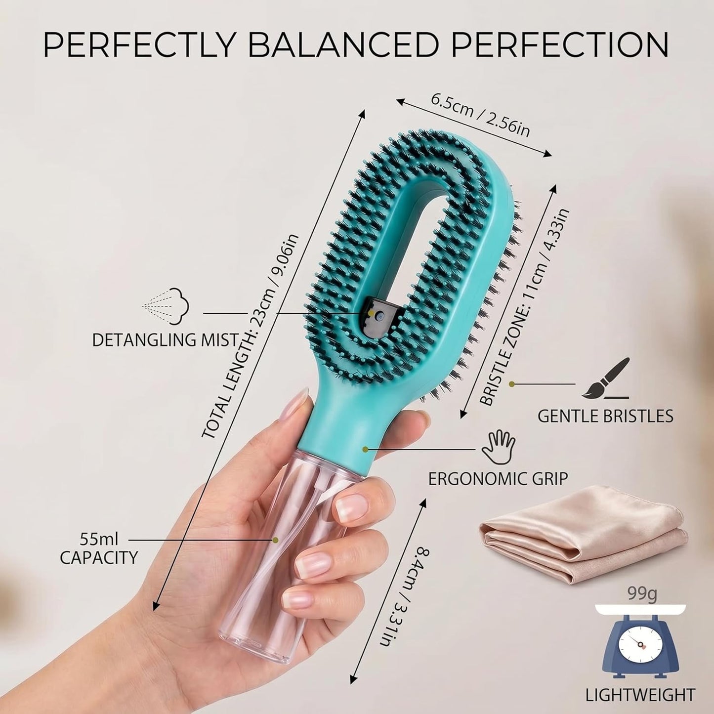 Hair Refresh Spray Brush, 2-In-1 Detangling Hairbrush with Fine Mist Sprayer, Instant Morning Hair Fix, No-Wash Styling Tool, Anti-Frizz & Static Control, Portable for Travel Gym Office