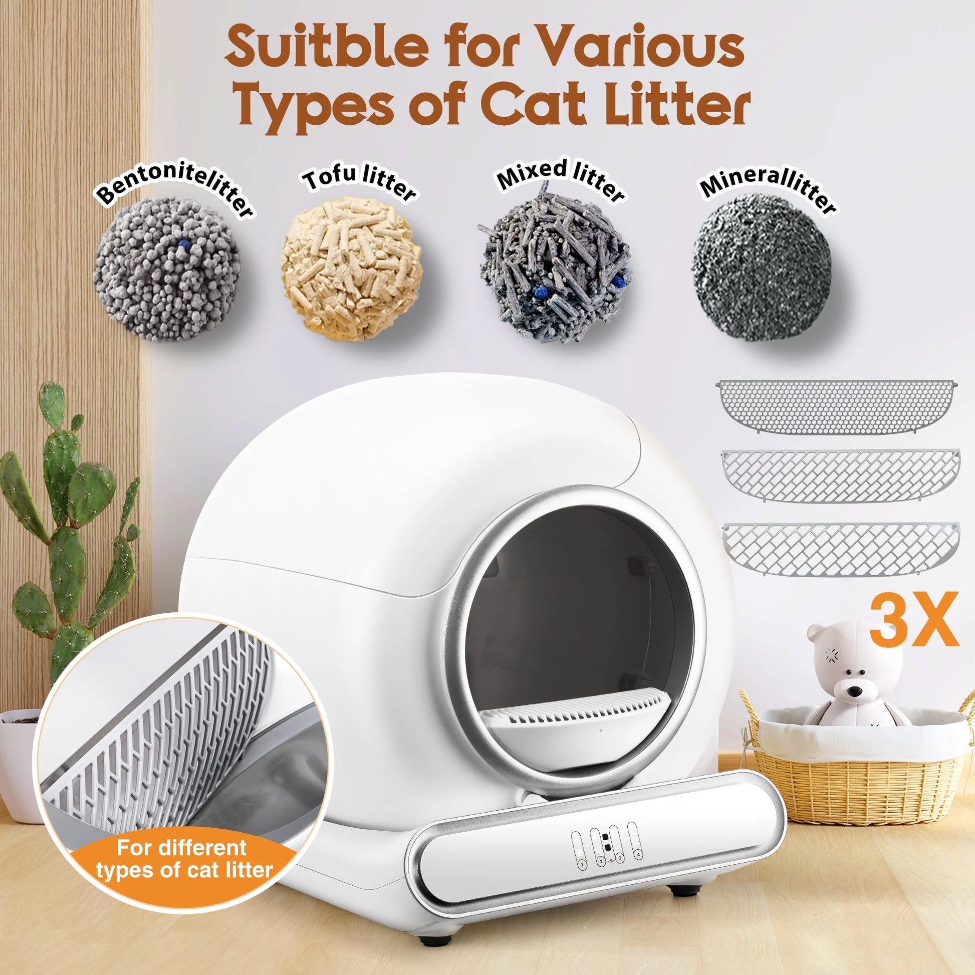 Self Cleaning Cat Litter Box, Automatic Litter Box W/ Liner, Dual Sensor Protection for Multi Cat, APP+ Panel Control, Odor Removal, Health Monitoring, Large Capacity Litter Box