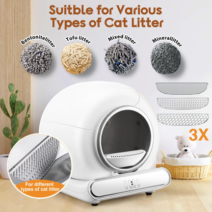 Self Cleaning Cat Litter Box, Automatic Litter Box W/ Liner, Dual Sensor Protection for Multi Cat, APP+ Panel Control, Odor Removal, Health Monitoring, Large Capacity Litter Box