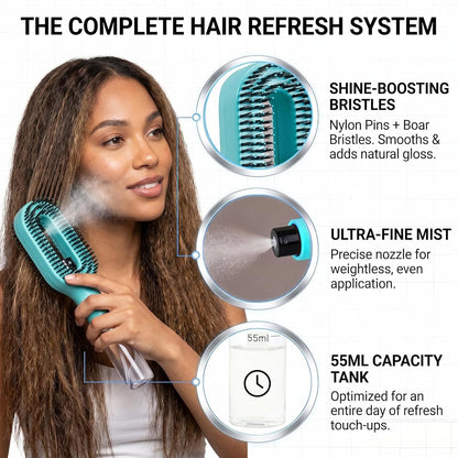 Hair Refresh Spray Brush, 2-In-1 Detangling Hairbrush with Fine Mist Sprayer, Instant Morning Hair Fix, No-Wash Styling Tool, Anti-Frizz & Static Control, Portable for Travel Gym Office