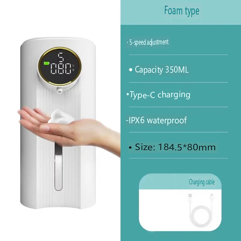 New Ipx6 Automatic Foam Soap Dispenser Kitchen Liquid Soap Dispenser Rechargeable Bathroom Infrared Motion Sensor Hand Sanitizer