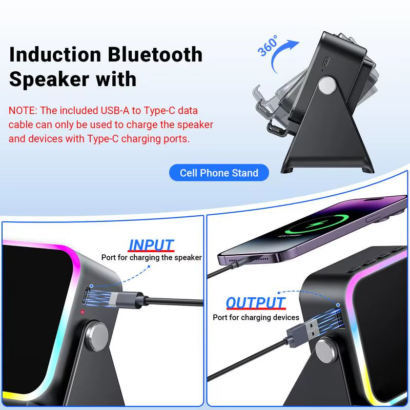 2026 Wireless Induction Audio Speaker Bracket Emergency Power 360 Adjustable Bracket with Colorful Ambient Light.