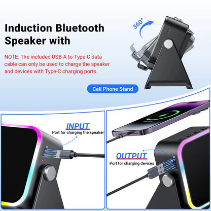 2026 Wireless Induction Audio Speaker Bracket Emergency Power 360 Adjustable Bracket with Colorful Ambient Light.