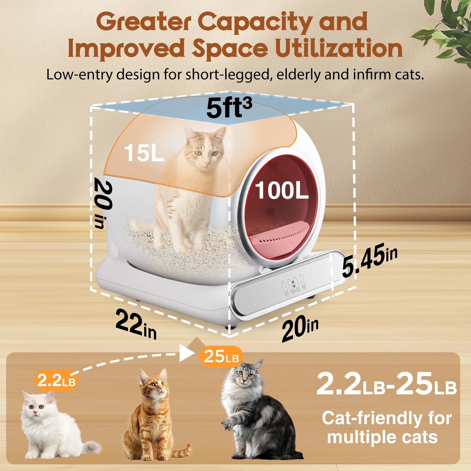 Self Cleaning Cat Litter Box, Automatic Litter Box W/ Liner, Dual Sensor Protection for Multi Cat, APP+ Panel Control, Odor Removal, Health Monitoring, Large Capacity Litter Box