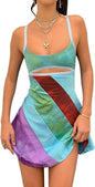 Women Sexy Halter Neck Bodycon Mini Dress Y2K Sleeveless Backless Dress Summer Club Party Sundress E-Girl Streetwear Colorful