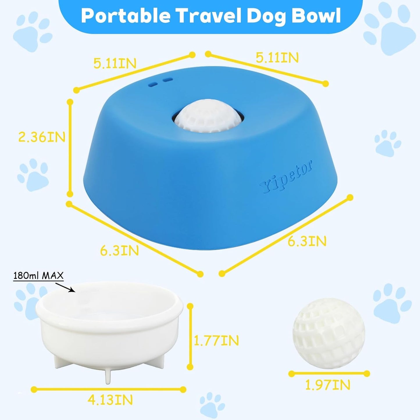 Slow Feeder Dog Bowls for Liquid Treat, 【Enrichment Ball-Roll】 Bone Broth Dog Lick Bowl, 3/4 Cup Yogurt Pup Lick Toy for Large Medium Small Breeds Dietary Supplement/Post-Op Nutrition