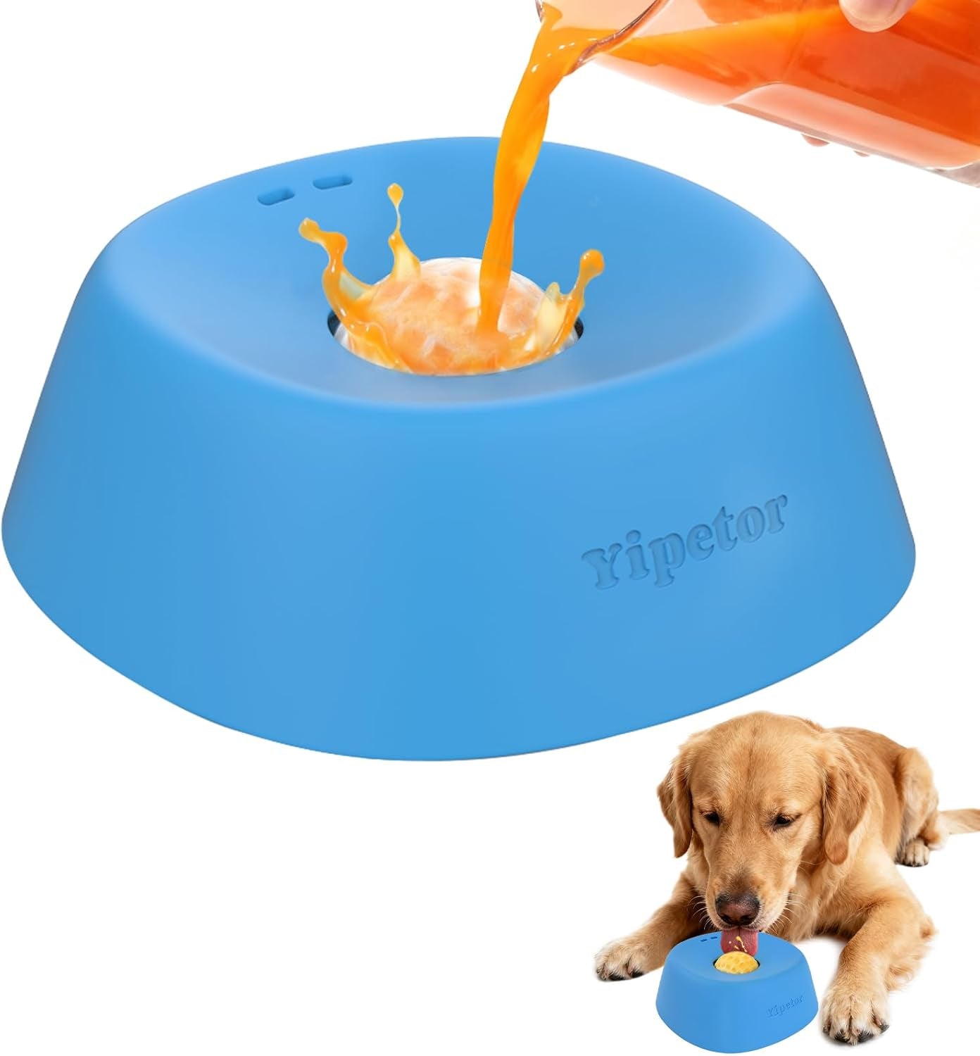 Slow Feeder Dog Bowls for Liquid Treat, 【Enrichment Ball-Roll】 Bone Broth Dog Lick Bowl, 3/4 Cup Yogurt Pup Lick Toy for Large Medium Small Breeds Dietary Supplement/Post-Op Nutrition