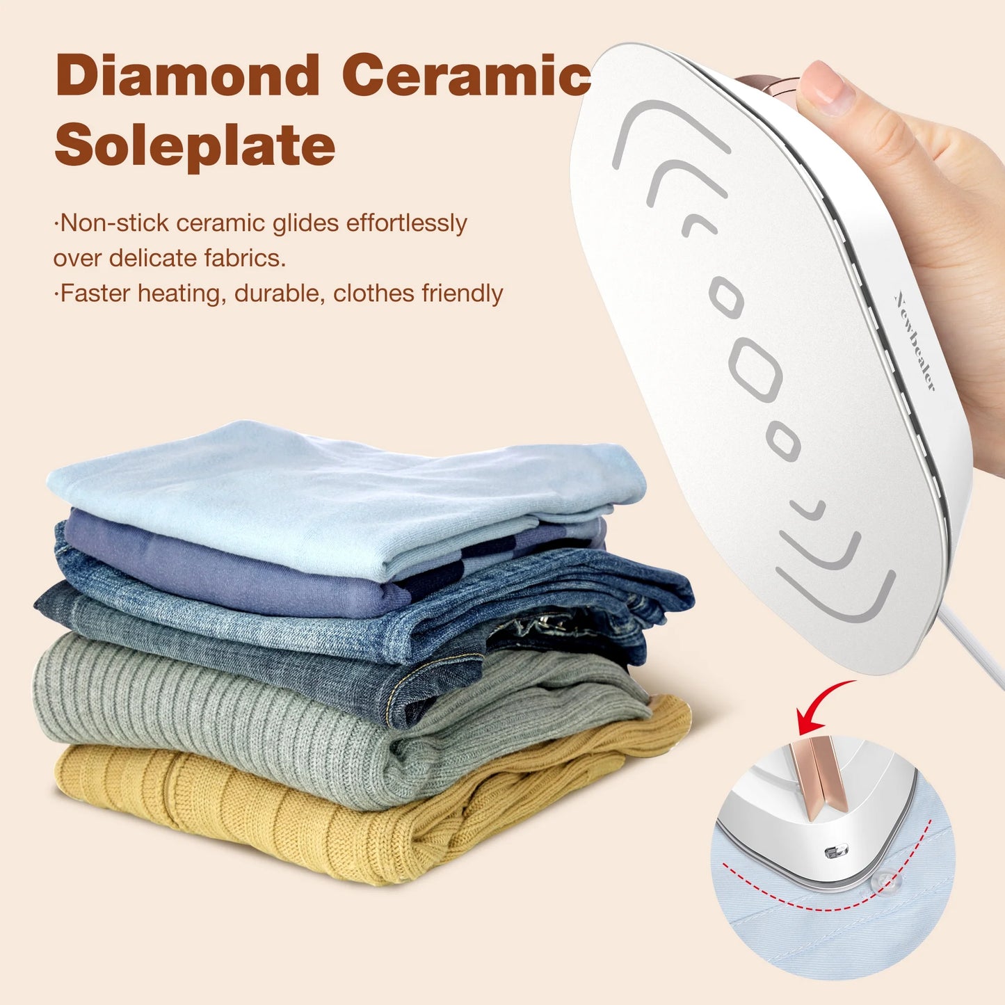 Dual Voltage Travel Iron - 100V-240V Portable Iron for Clothes,0.8Lb Ultra-Lightweight,Non-Stick Ceramic Soleplate, 302°F Mini Iron for Craft (Rose Gold)​