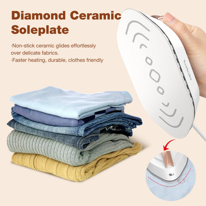 Dual Voltage Travel Iron - 100V-240V Portable Iron for Clothes,0.8Lb Ultra-Lightweight,Non-Stick Ceramic Soleplate, 302°F Mini Iron for Craft (Rose Gold)​