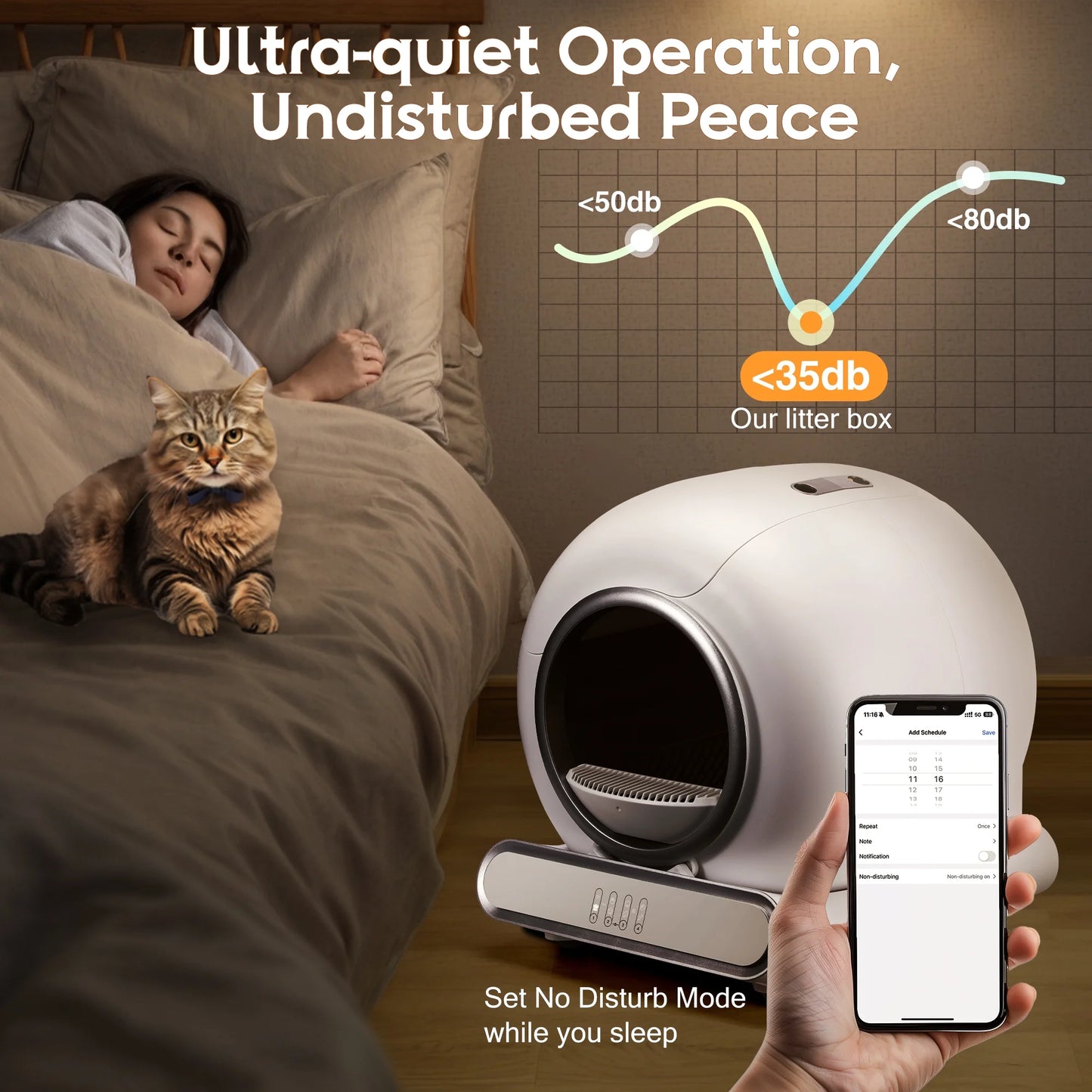 Self Cleaning Cat Litter Box, Automatic Litter Box W/ Liner, Dual Sensor Protection for Multi Cat, APP+ Panel Control, Odor Removal, Health Monitoring, Large Capacity Litter Box