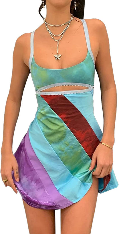 Women Sexy Halter Neck Bodycon Mini Dress Y2K Sleeveless Backless Dress Summer Club Party Sundress E-Girl Streetwear Colorful