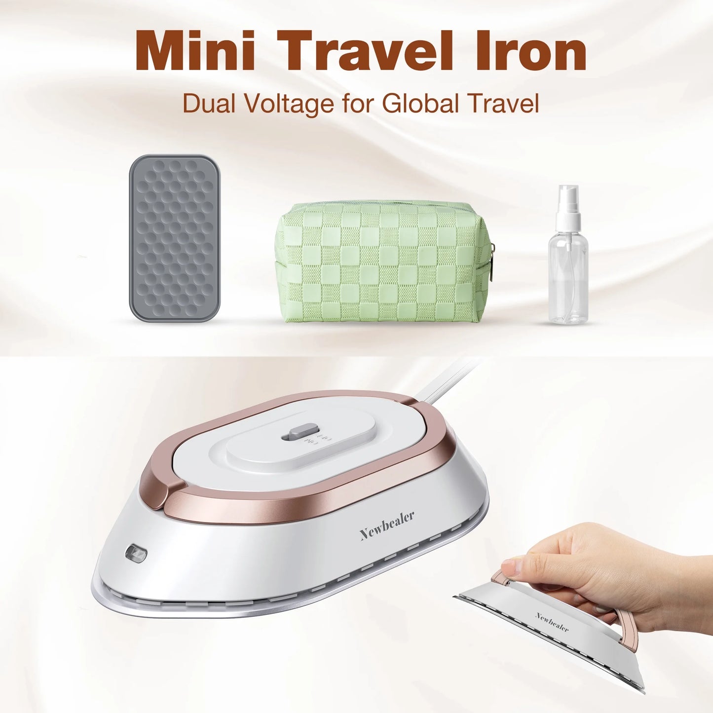 Dual Voltage Travel Iron - 100V-240V Portable Iron for Clothes,0.8Lb Ultra-Lightweight,Non-Stick Ceramic Soleplate, 302°F Mini Iron for Craft (Rose Gold)​